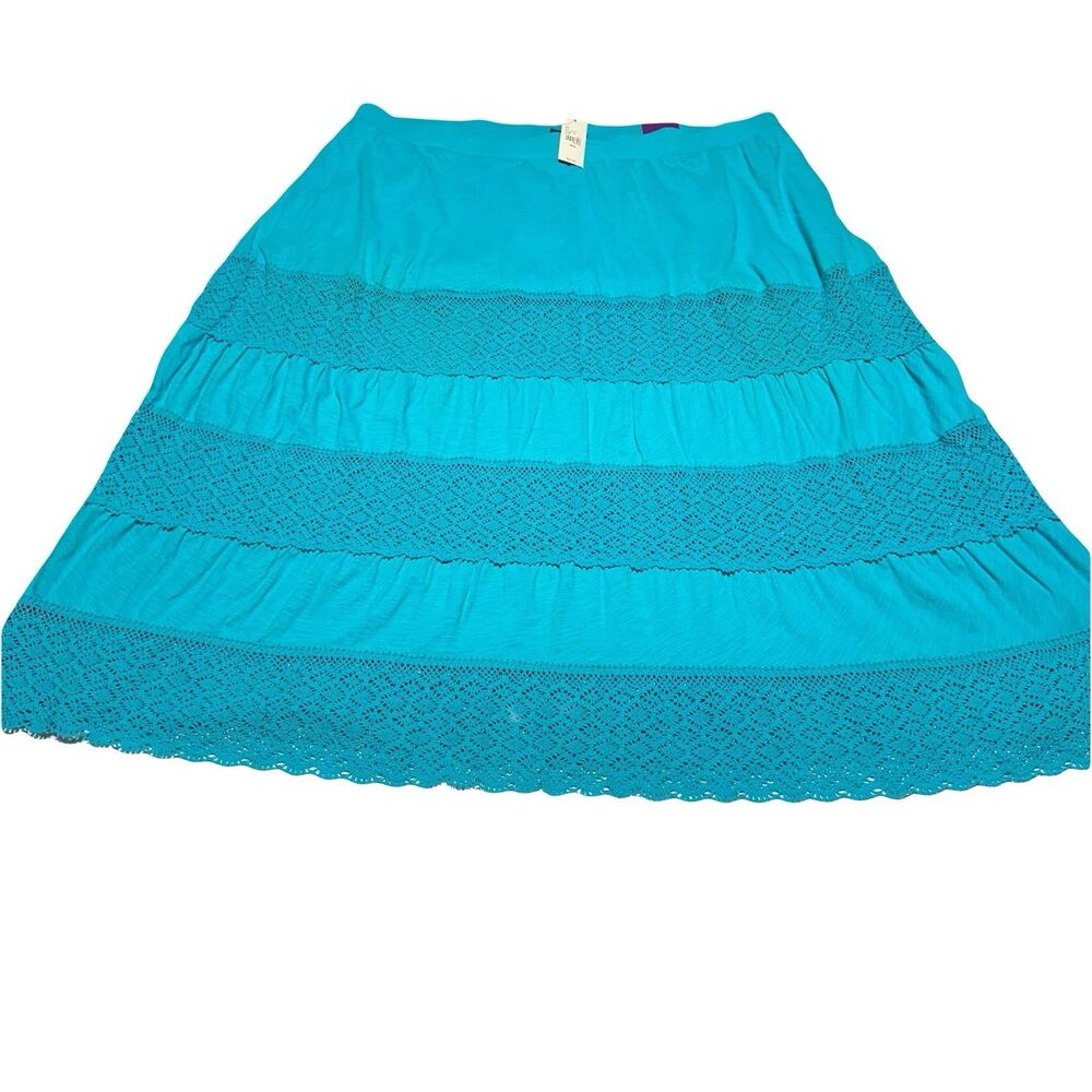 Lane Bryant Maxi Skirt Women's Turquoise Blue Tiered Crochet Lace 26 / 28 NWT